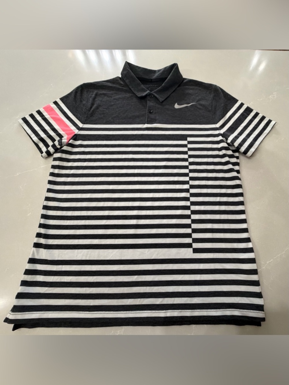 Nike Golf Modern For Men's Black & White Striped Polo with Pink Accent